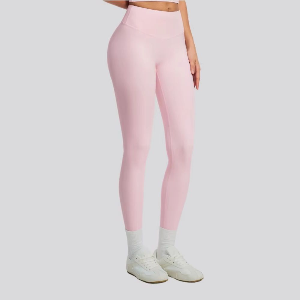 Yoga Fitness Leggings - بنطلون يوغا بلون موحد للنساء، بخصر