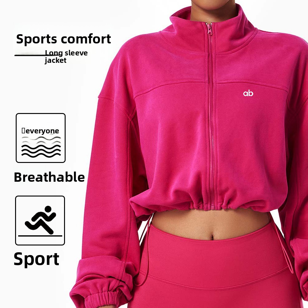 Yoga Fitness Hoodie - سترة يوغا نسائية بسحاب ورباط، تصميم